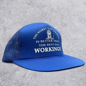 Vintage 80s Funny Golf Trucker Hat Mesh Snapback Blue USA